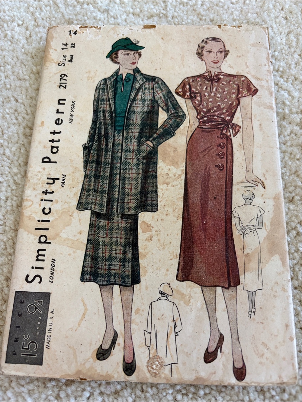 Simplicity vintage Midi Skirt, blouse and coat, 32-inch bust